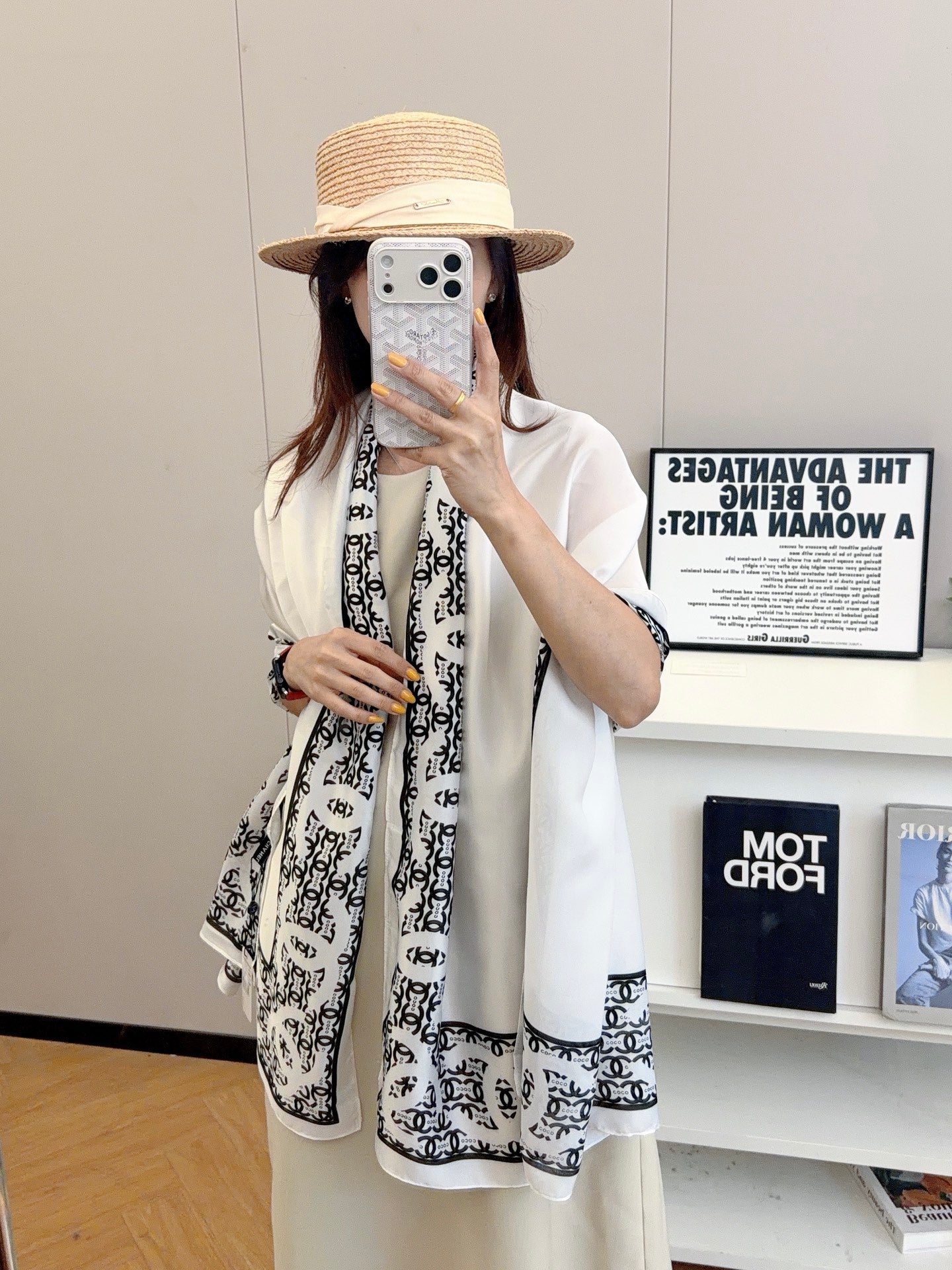 CC White Girl Silk Long Scarf