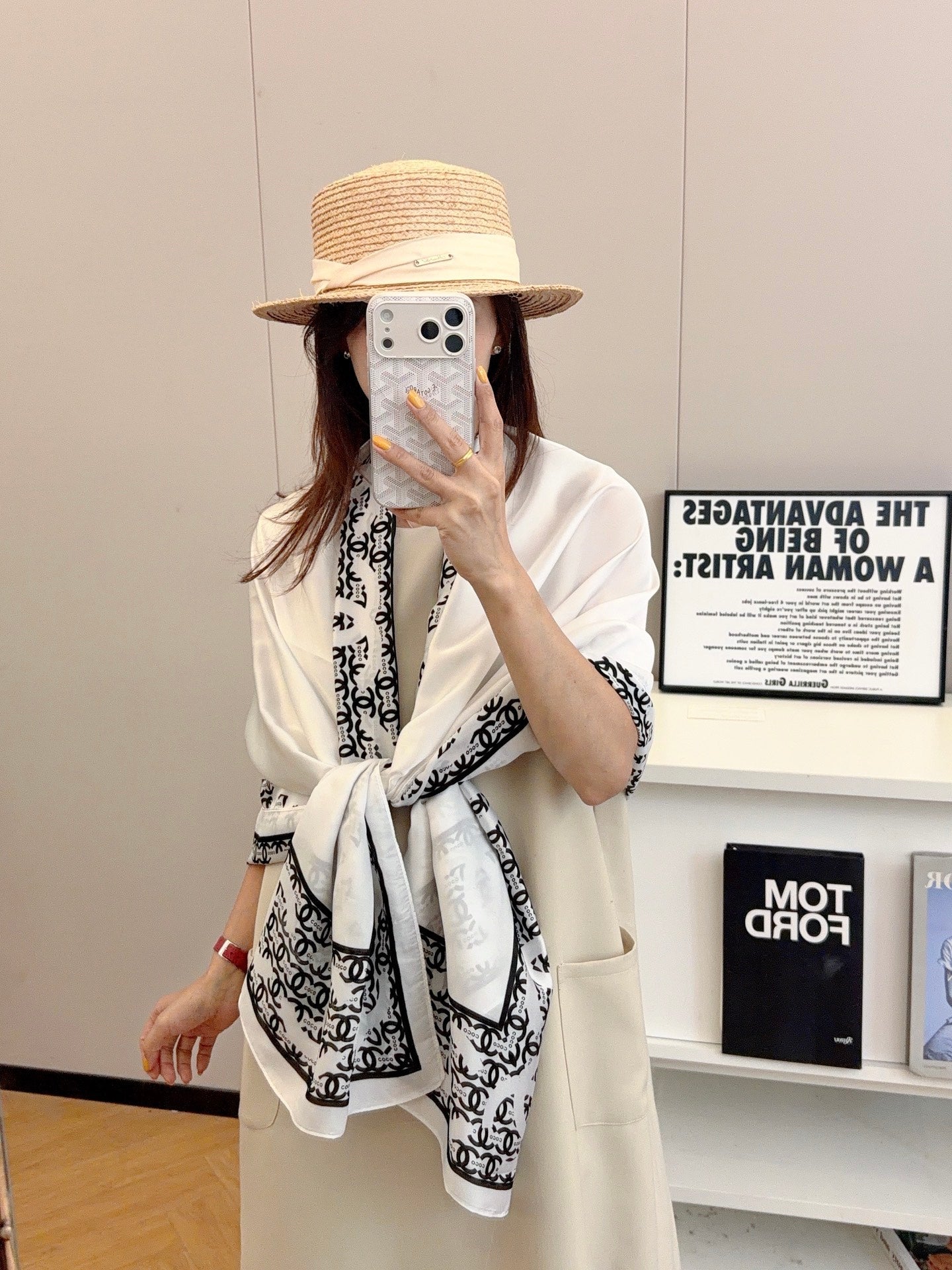 CC White Girl Silk Long Scarf