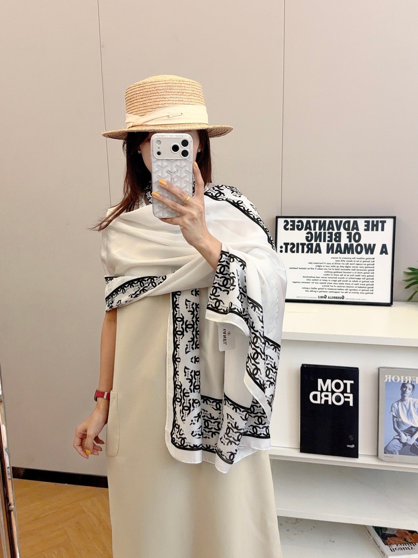 CC White Girl Silk Long Scarf