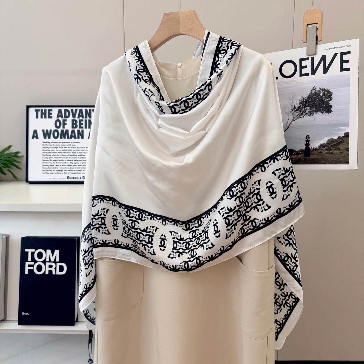 CC White Girl Silk Long Scarf