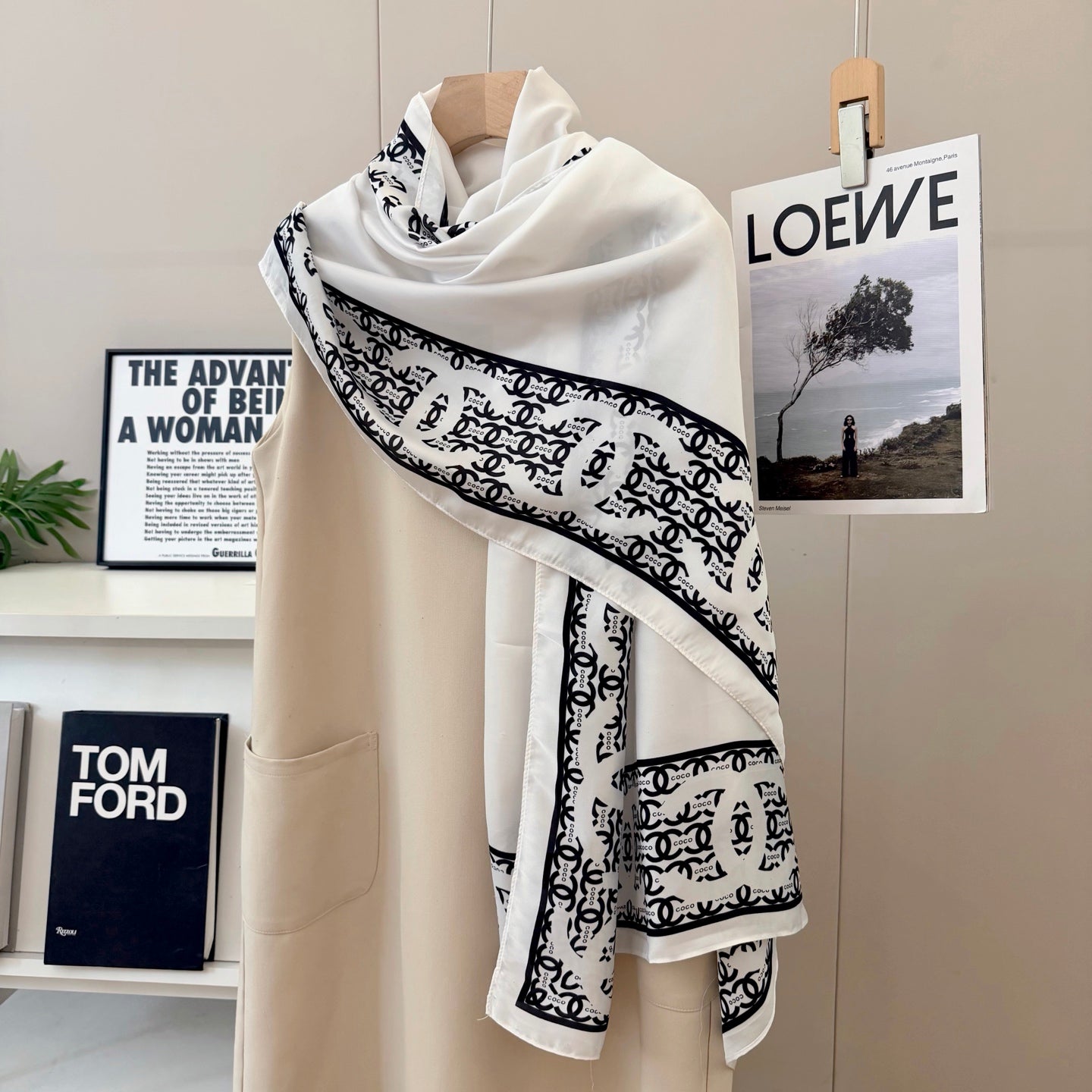 CC White Girl Silk Long Scarf