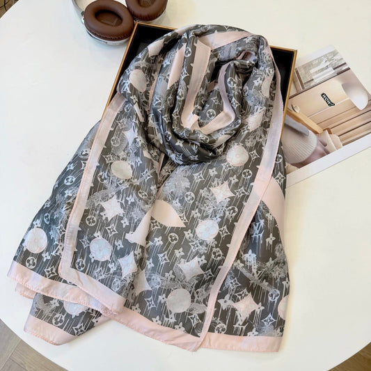 Grey Love Long Silk Scarf