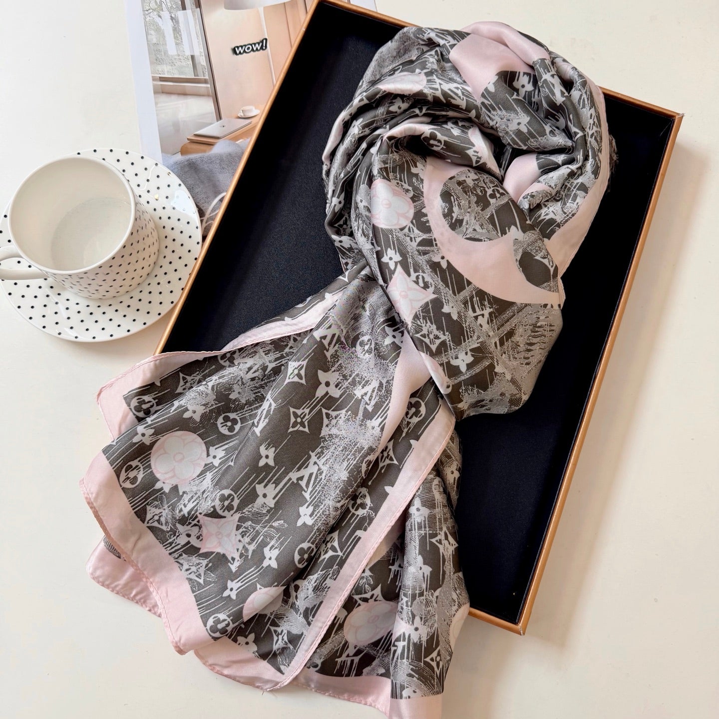 Grey Love Long Silk Scarf