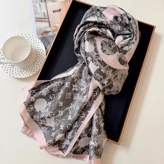 Grey Love Long Silk Scarf