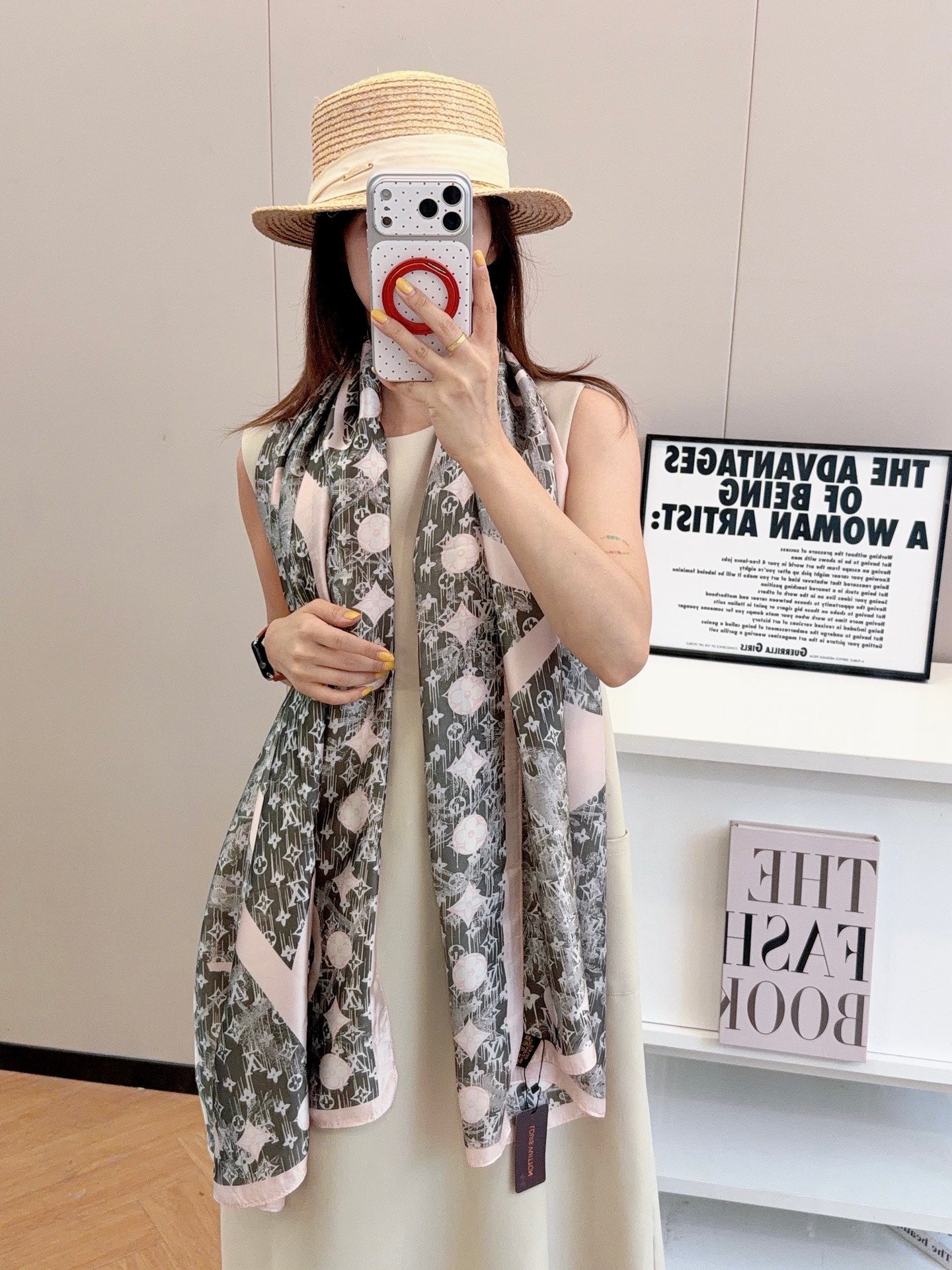 Grey Love Long Silk Scarf