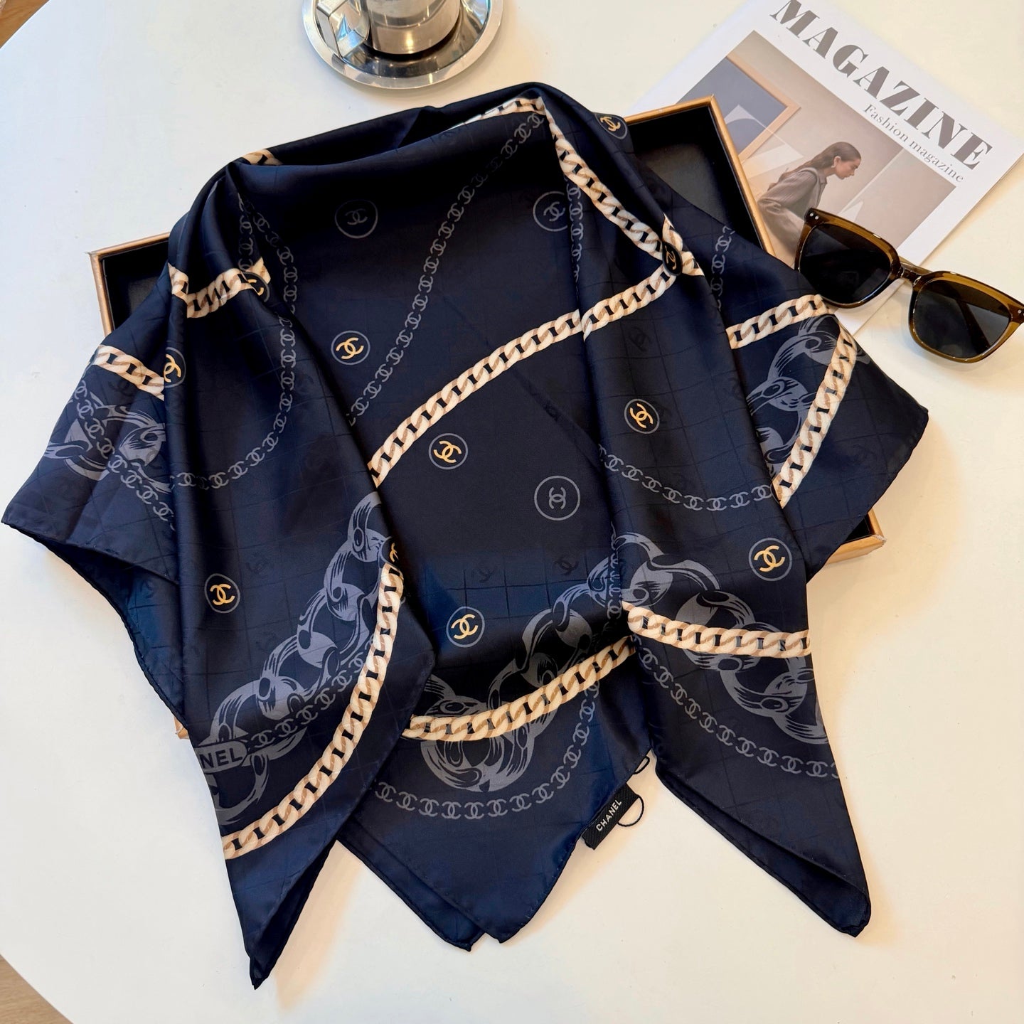 CC Chain Square Silk Scarf