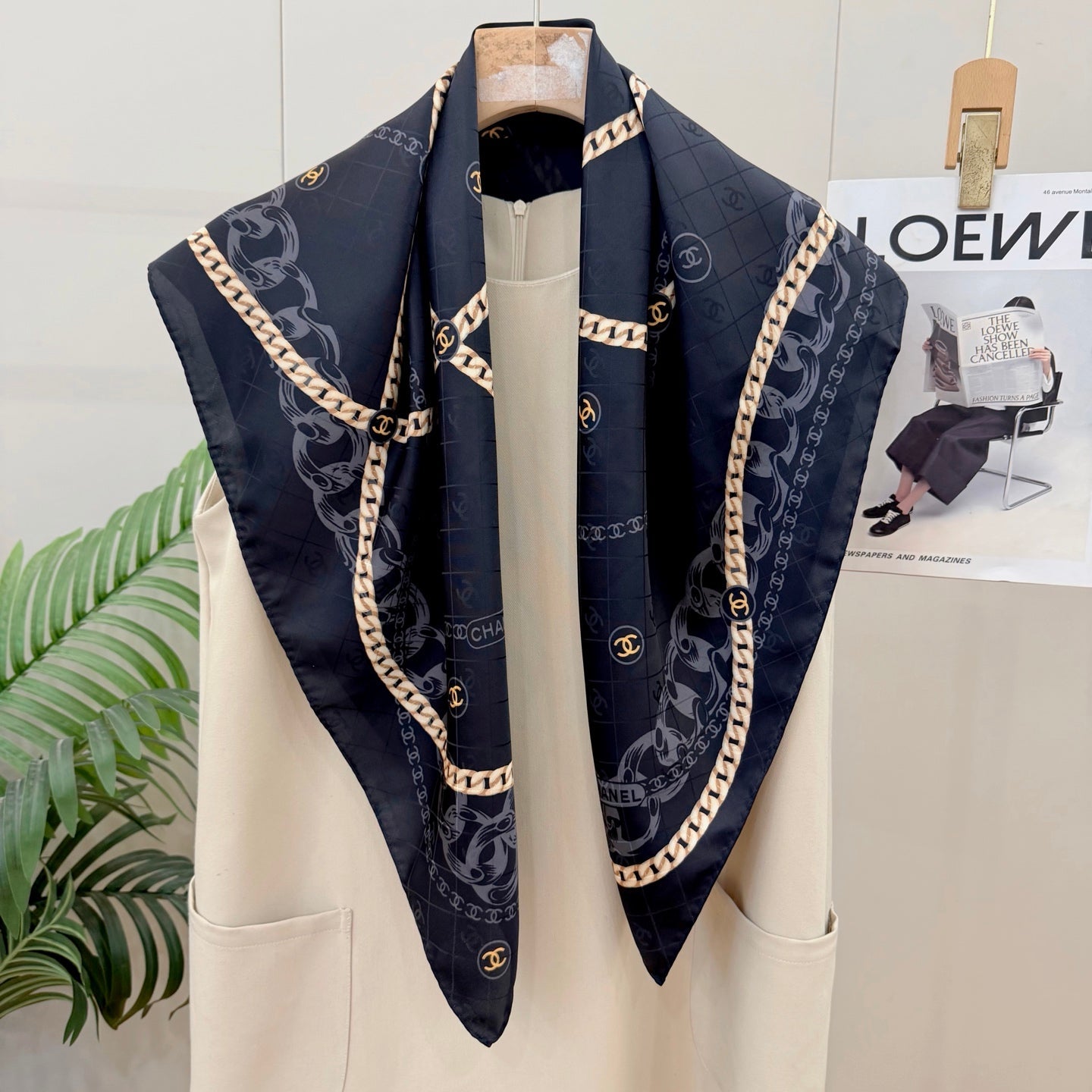 CC Chain Square Silk Scarf