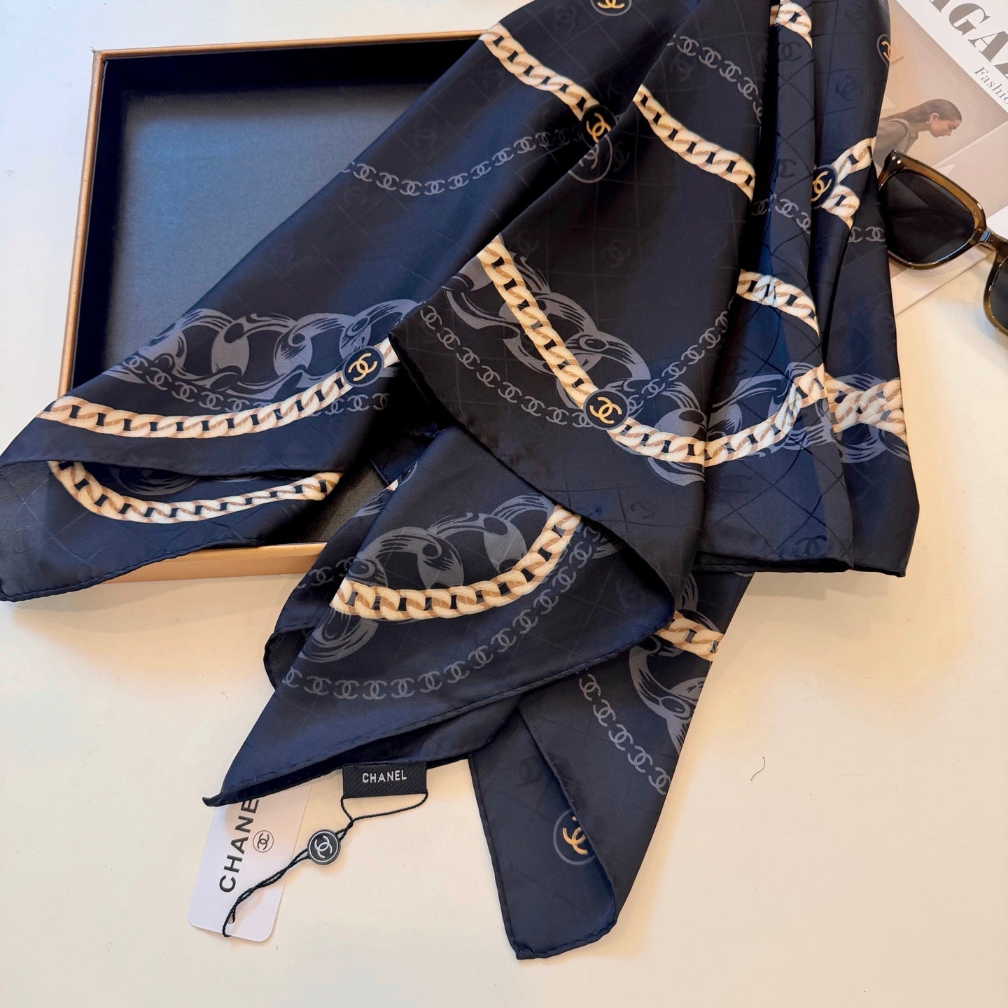 CC Chain Square Silk Scarf