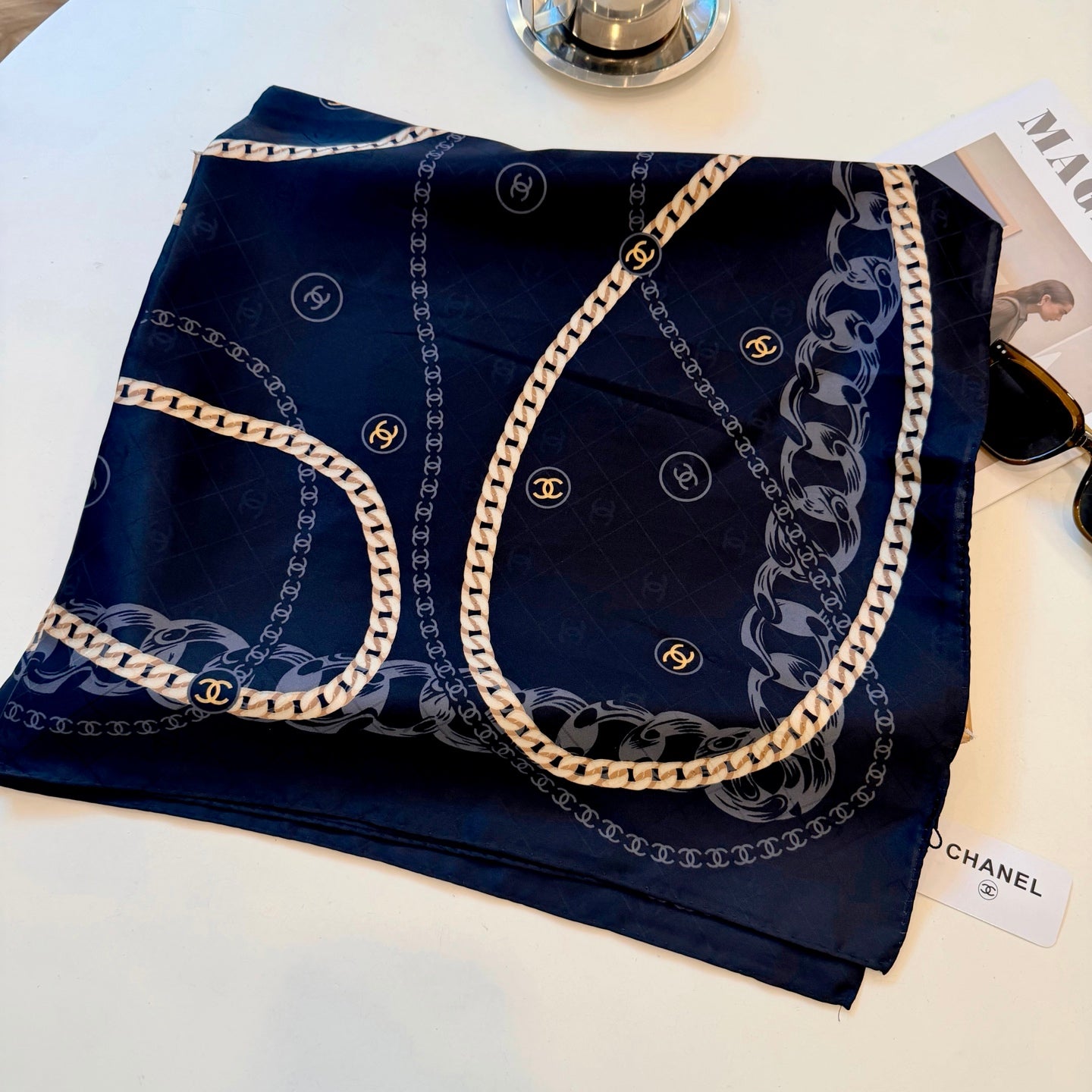 CC Chain Square Silk Scarf