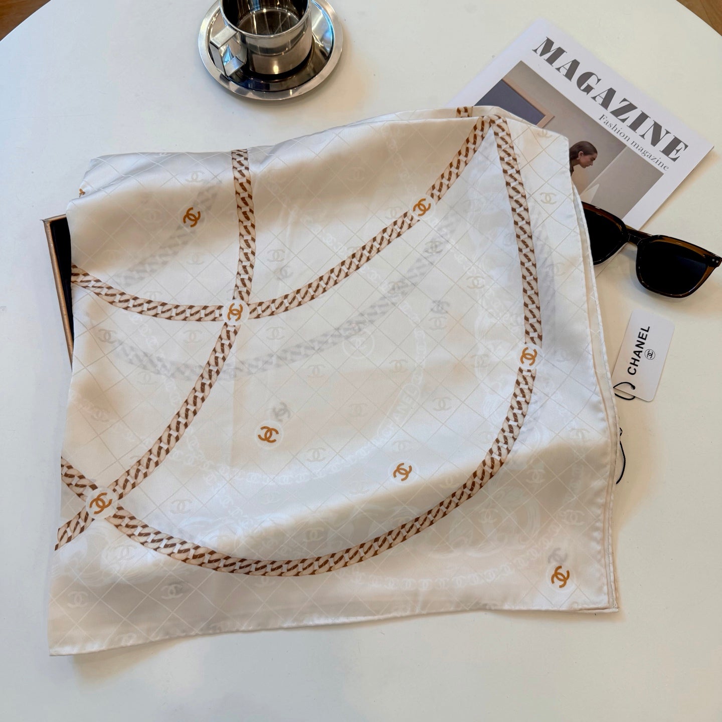 CC Chain Square Silk Scarf