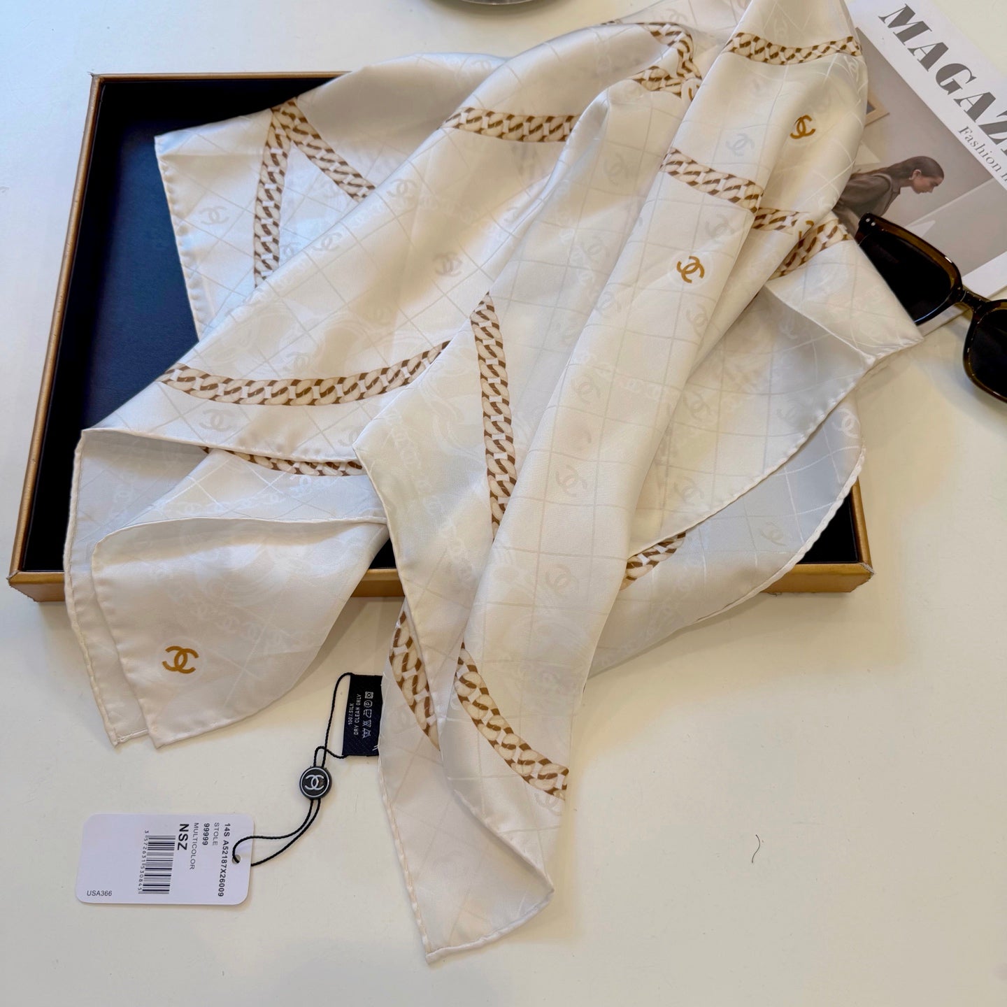 CC Chain Square Silk Scarf