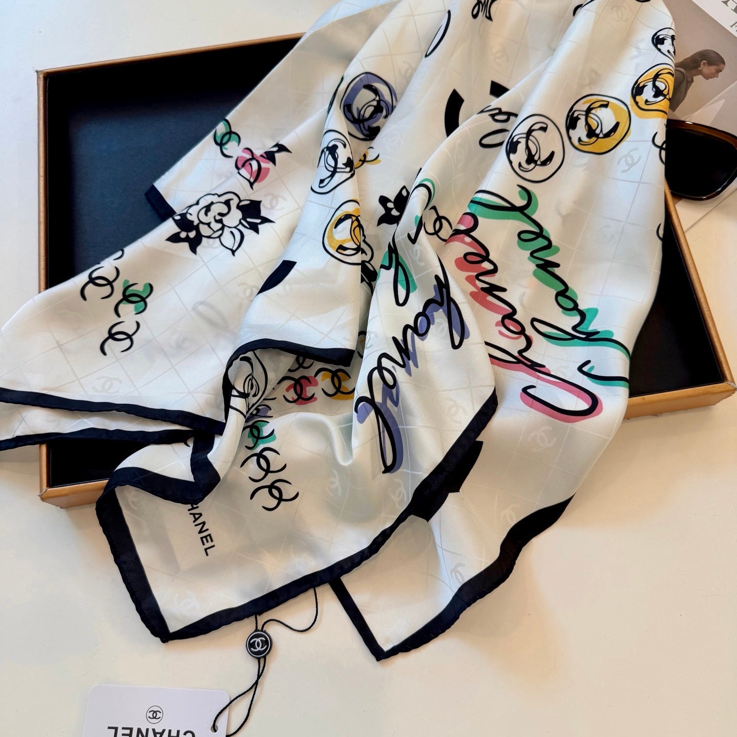 Flower CC Square Silk Scarf