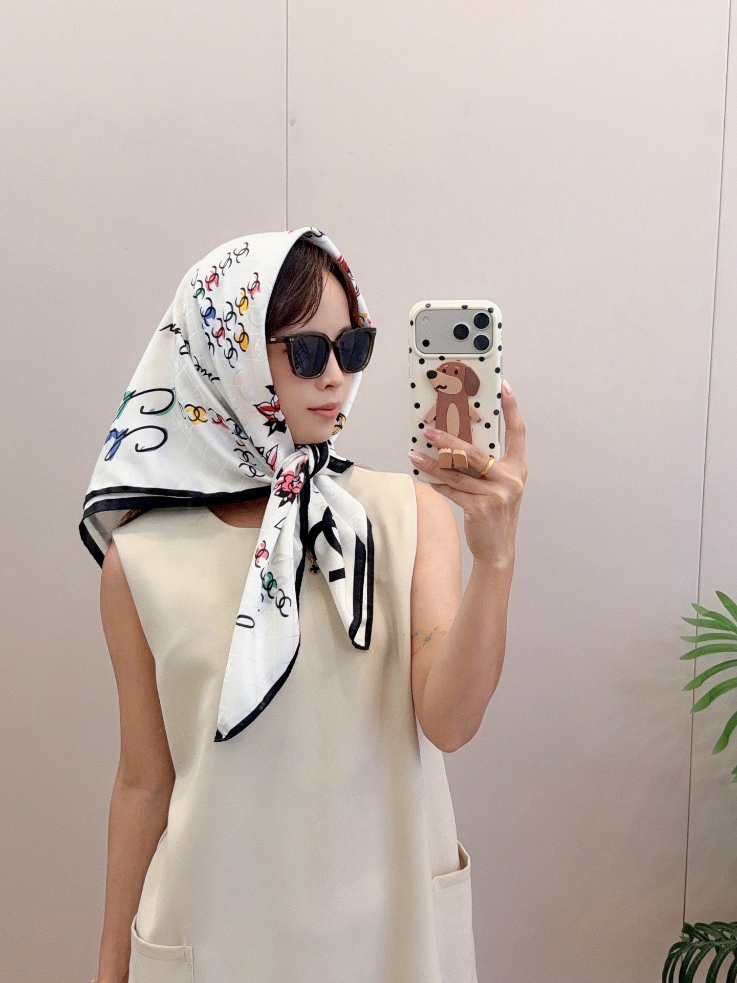 Flower CC Square Silk Scarf