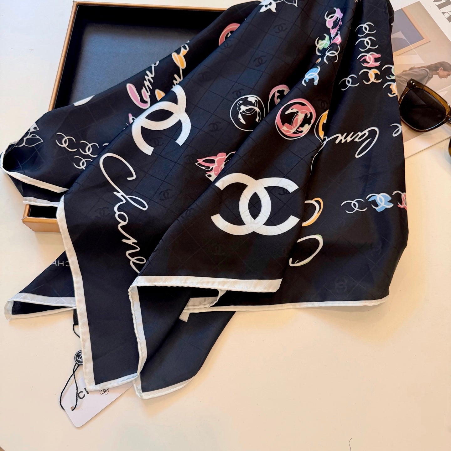 Flower CC Square Silk Scarf