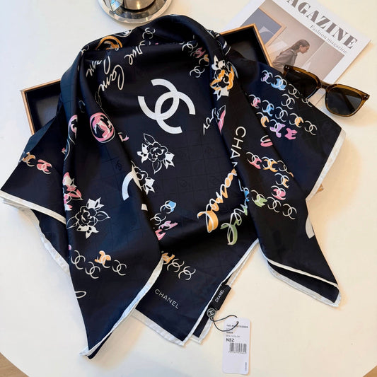 Flower CC Square Silk Scarf