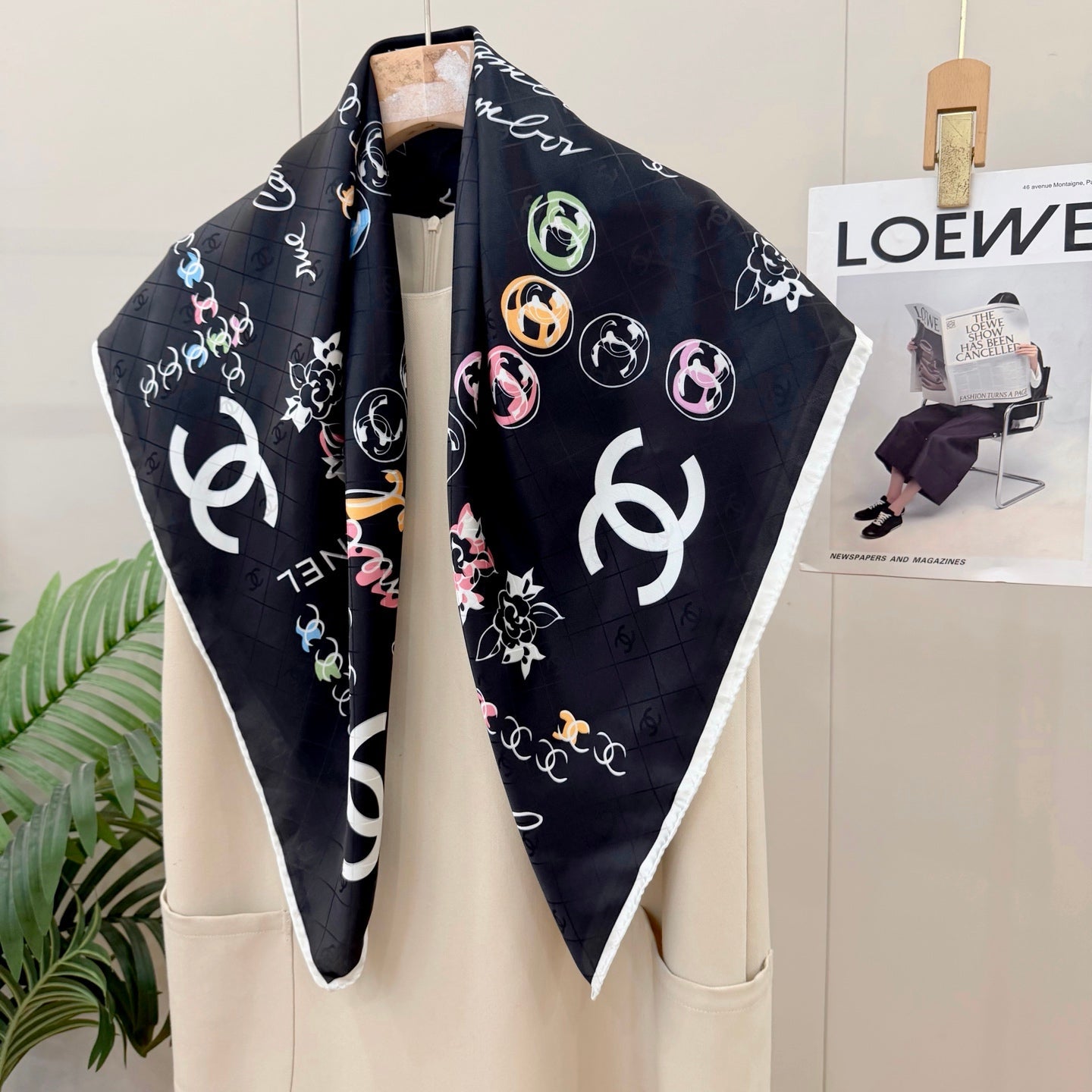 Flower CC Square Silk Scarf