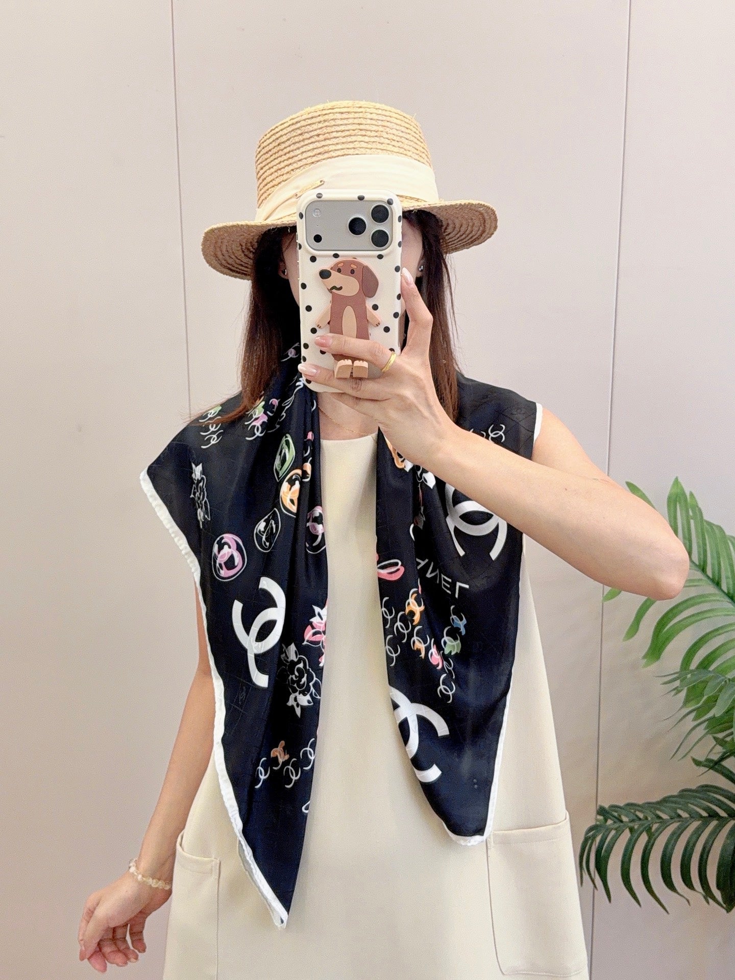 Flower CC Square Silk Scarf