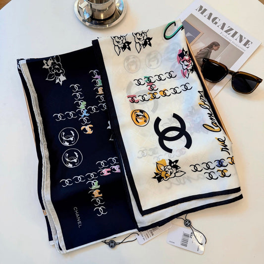 Flower CC Square Silk Scarf