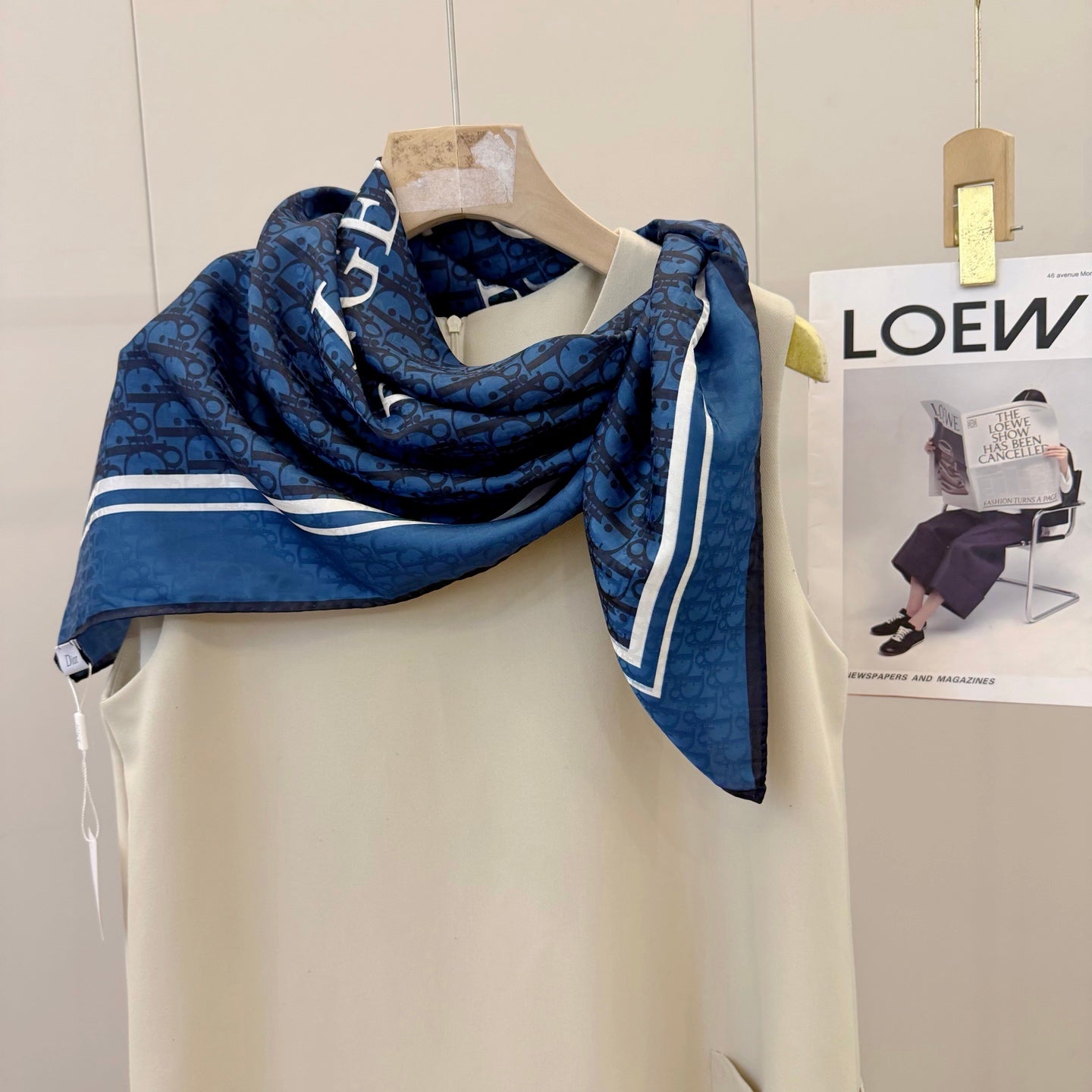 Floral Dove Square Silk Scarf (Blue)