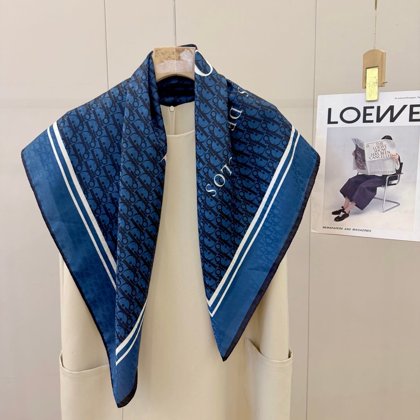 Floral Dove Square Silk Scarf (Blue)