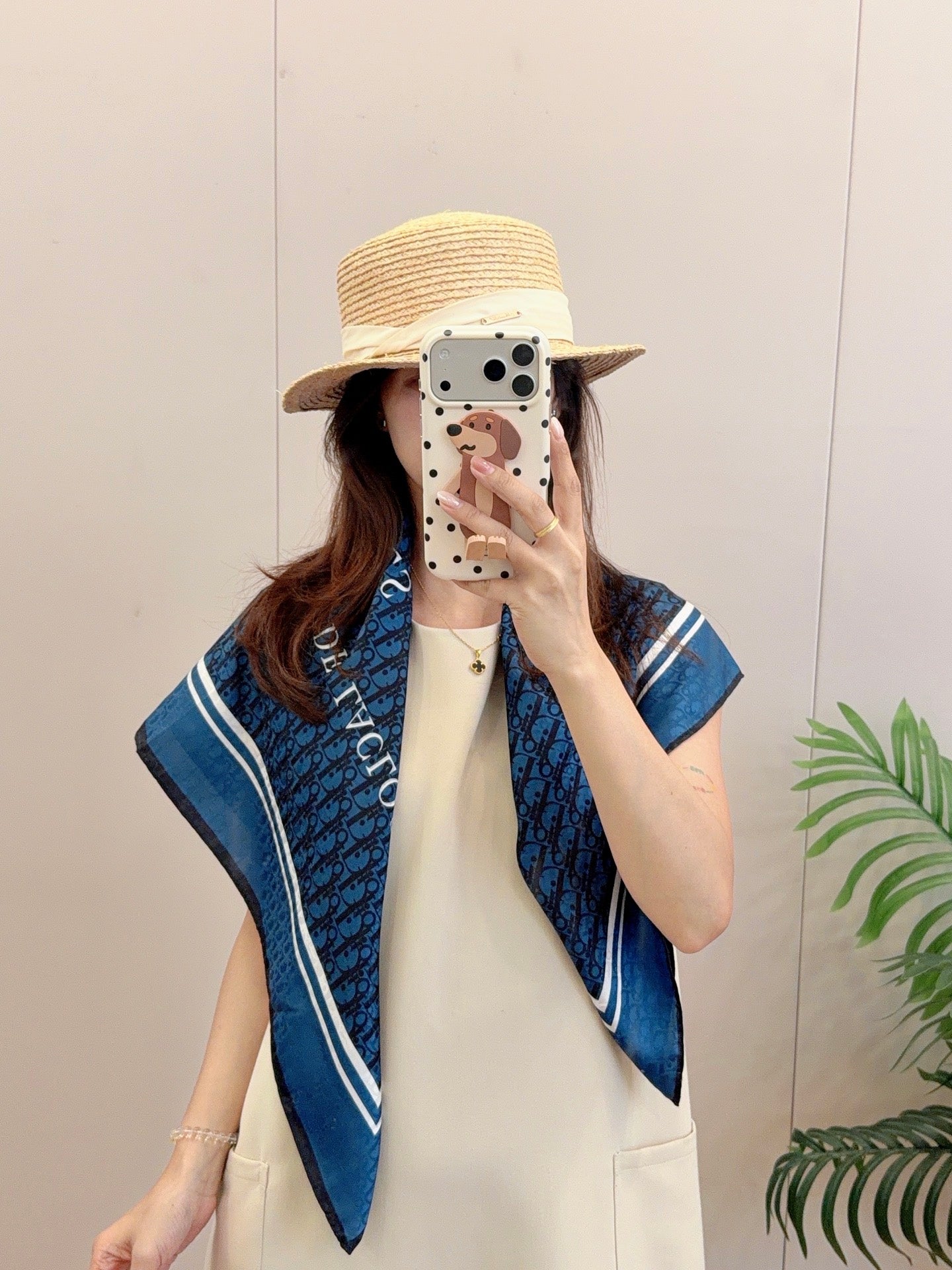 Floral Dove Square Silk Scarf (Blue)