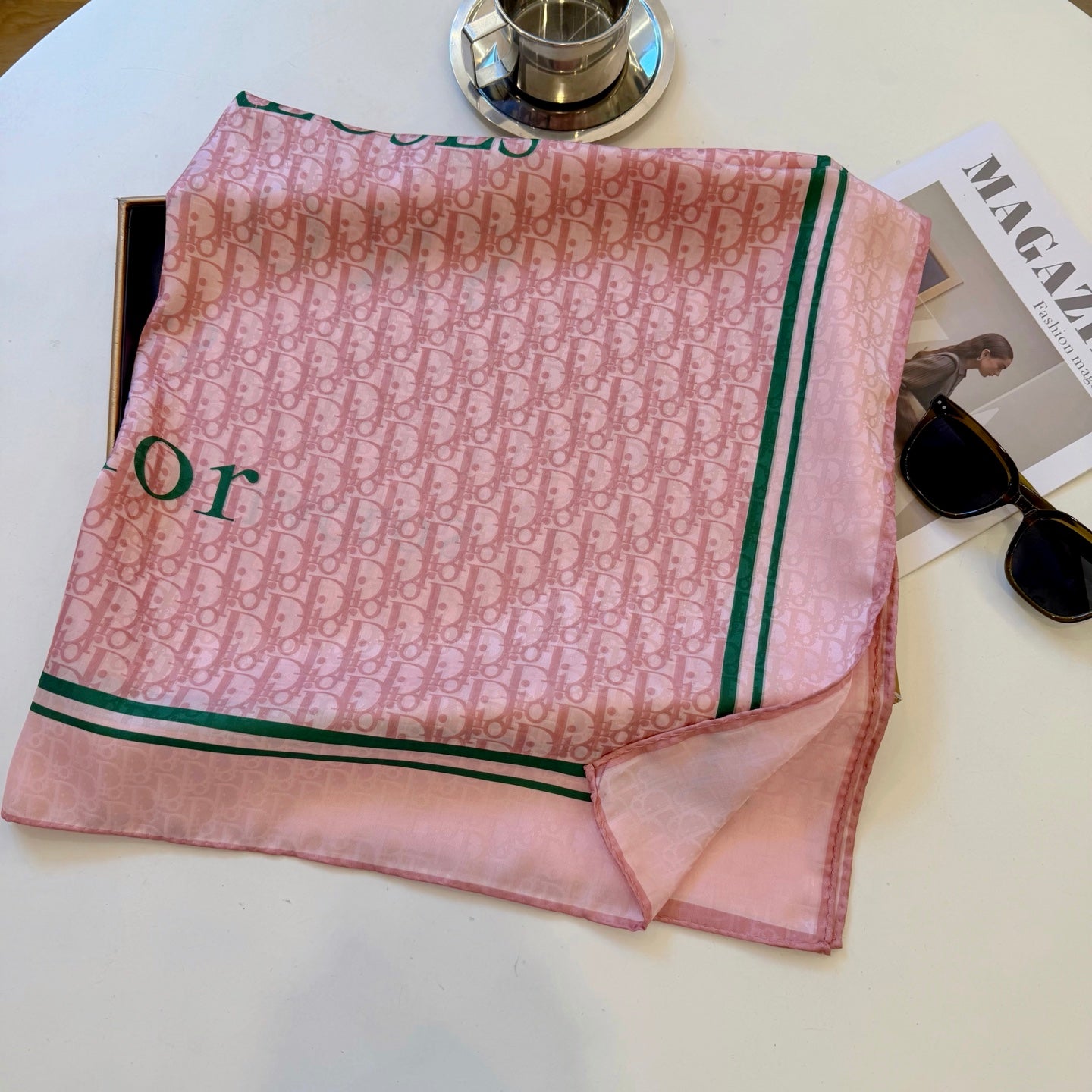 Floral Dove Square Silk Scarf (Pink)