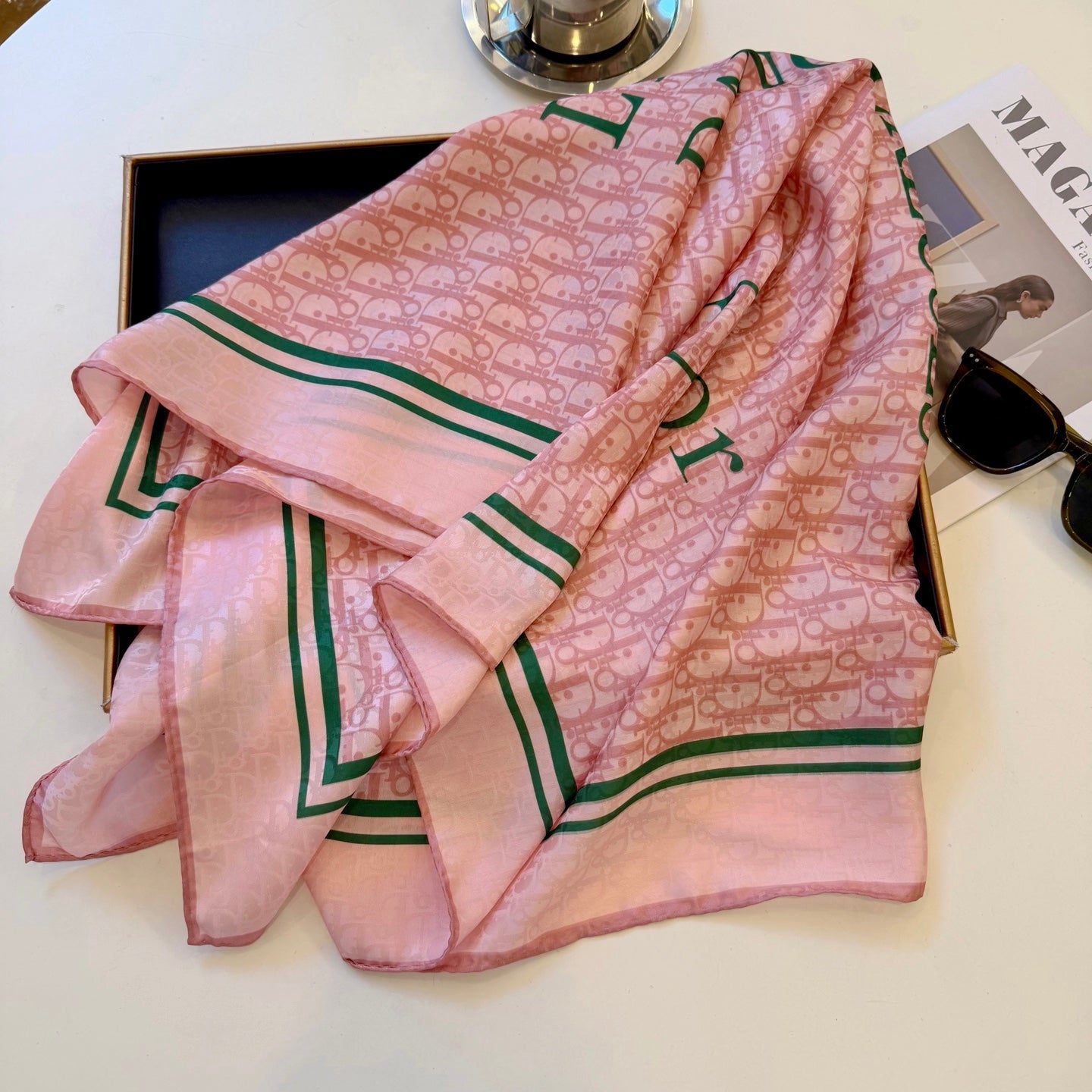 Floral Dove Square Silk Scarf (Pink)