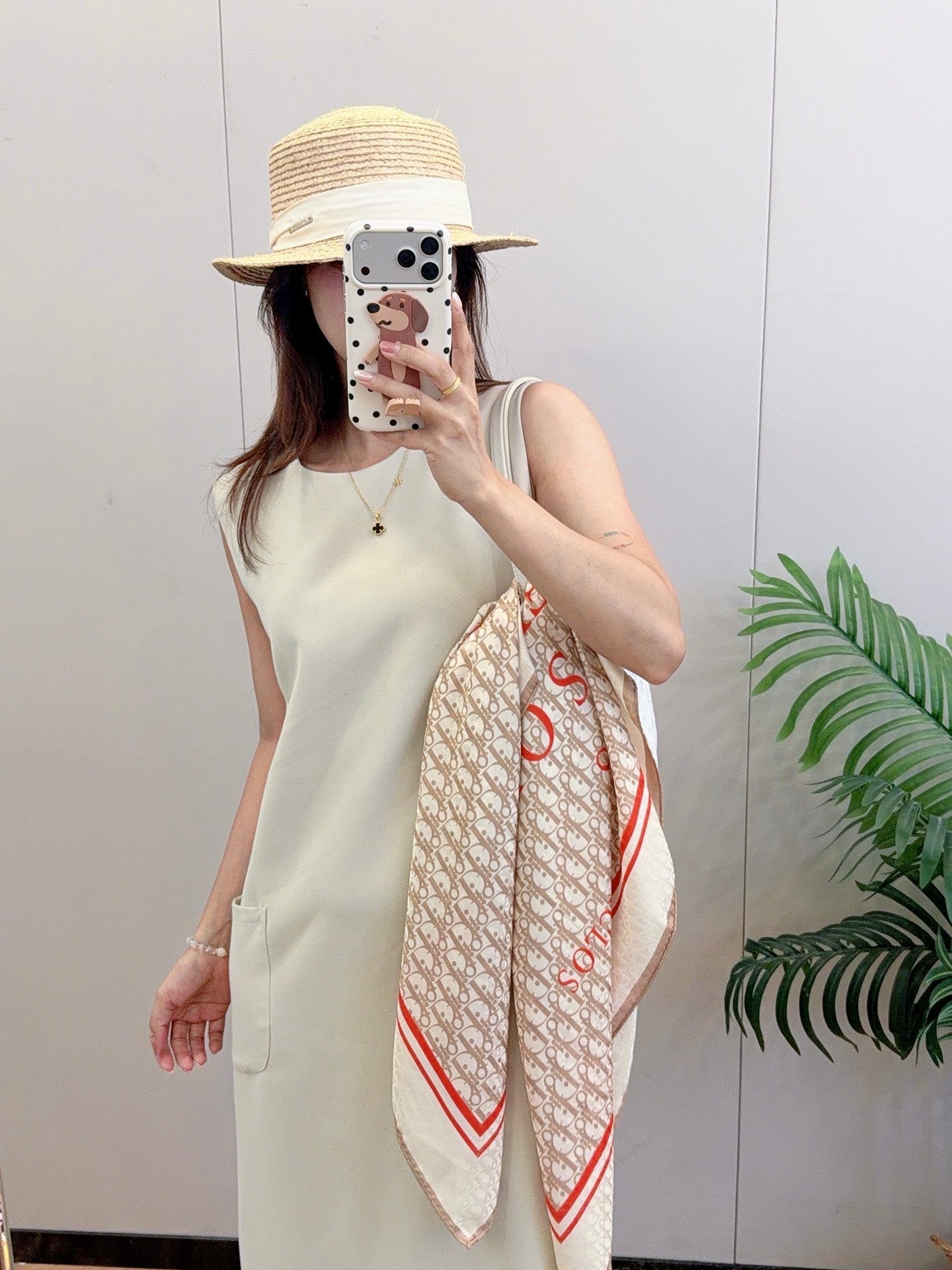 Floral Dove Square Silk Scarf (Khaki)