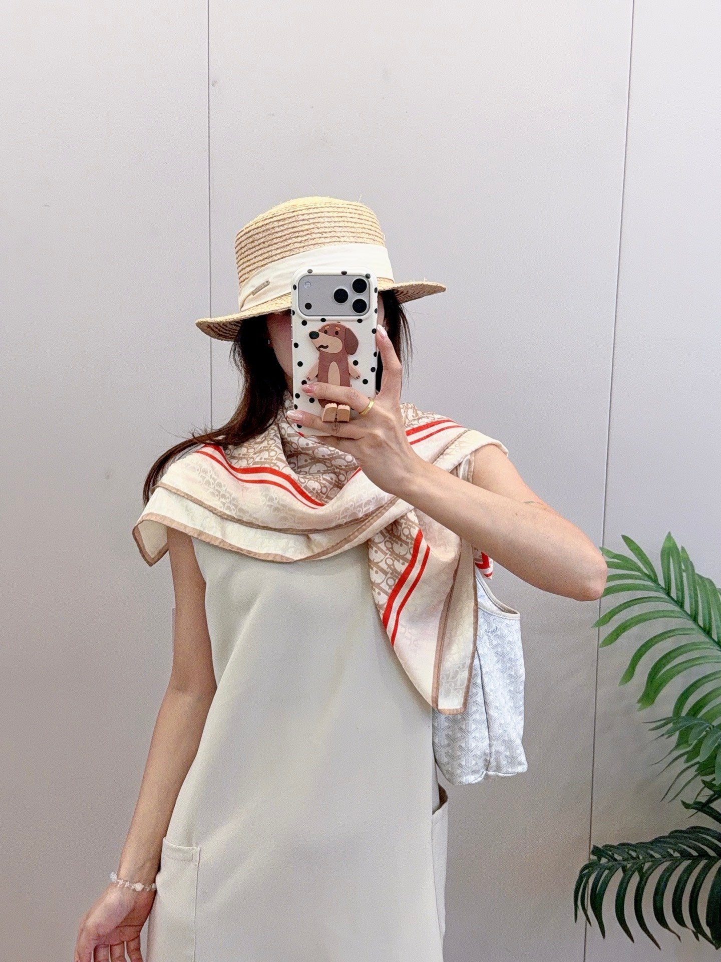 Floral Dove Square Silk Scarf (Khaki)