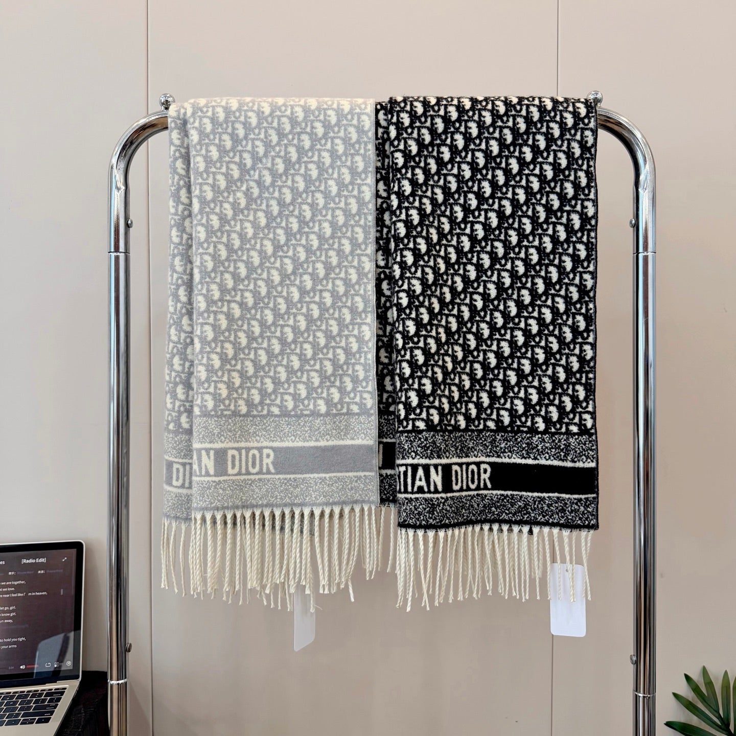 Floral Dove Long Cashmere Scarf