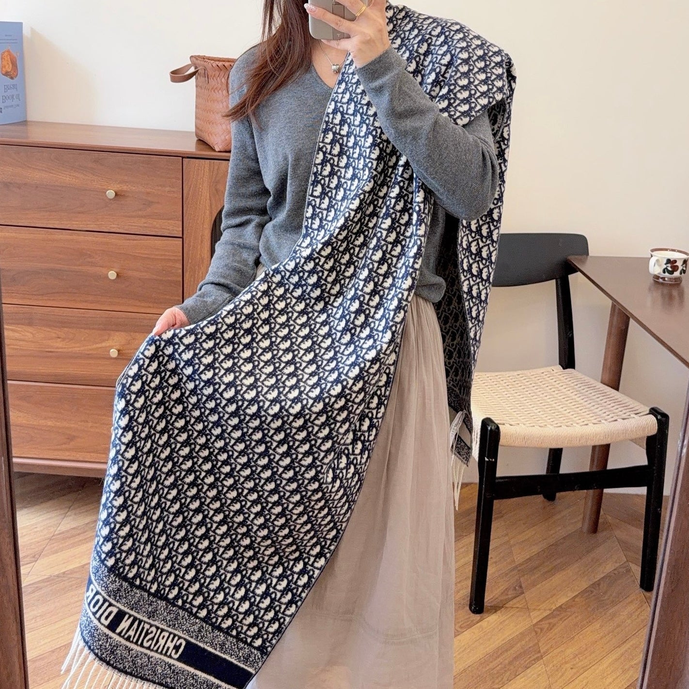 Floral Dove Long Cashmere Scarf