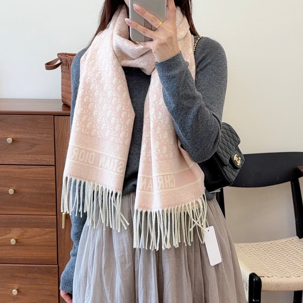 Floral Dove Long Cashmere Scarf