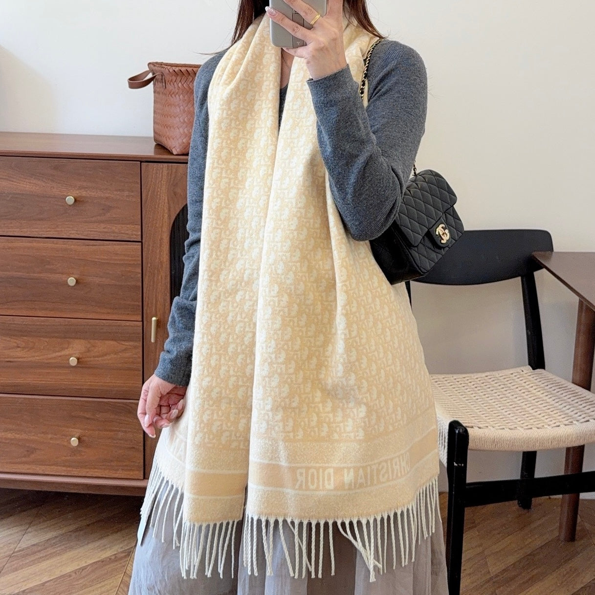 Floral Dove Long Cashmere Scarf
