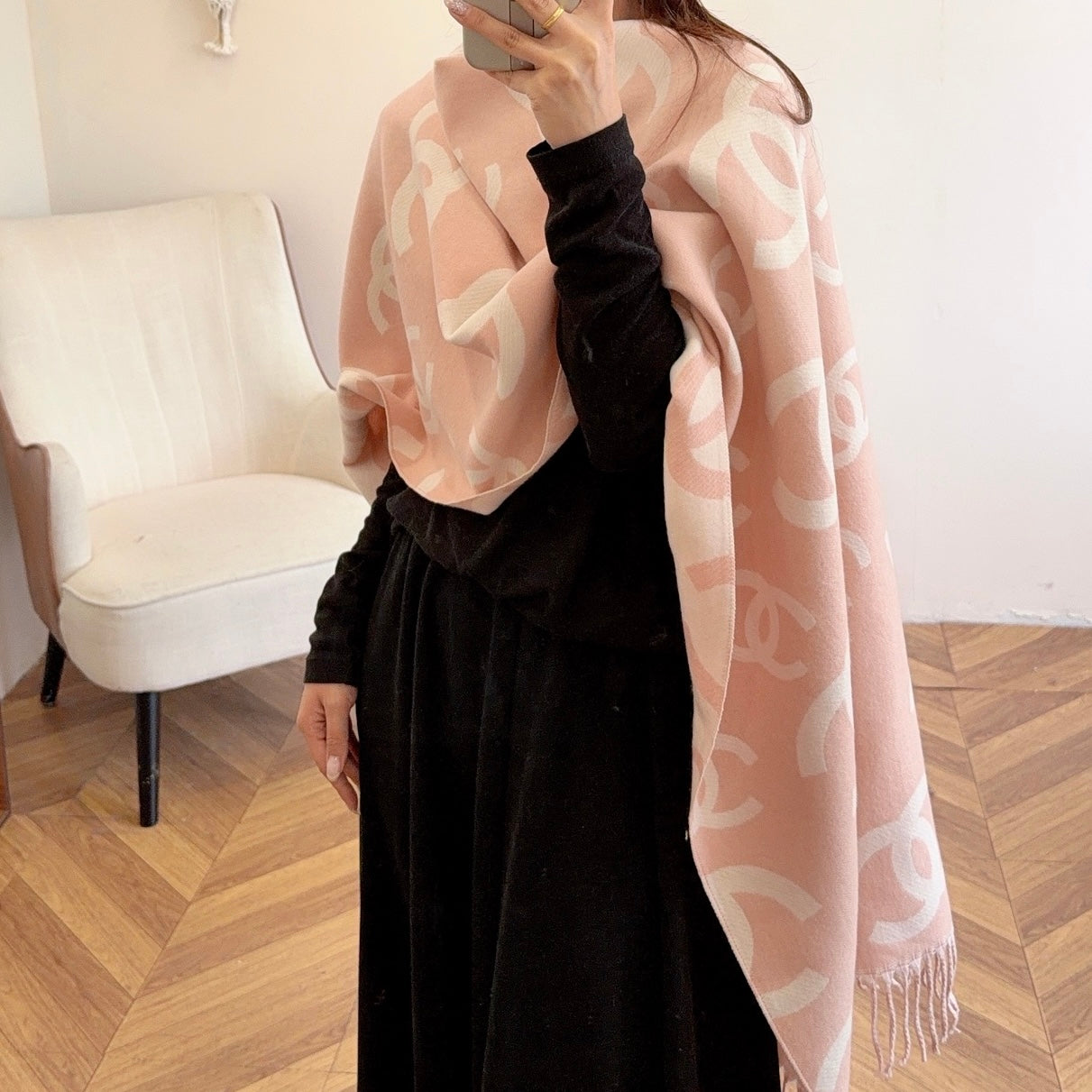 Floral Irregular CC Long Cashmere Scarf