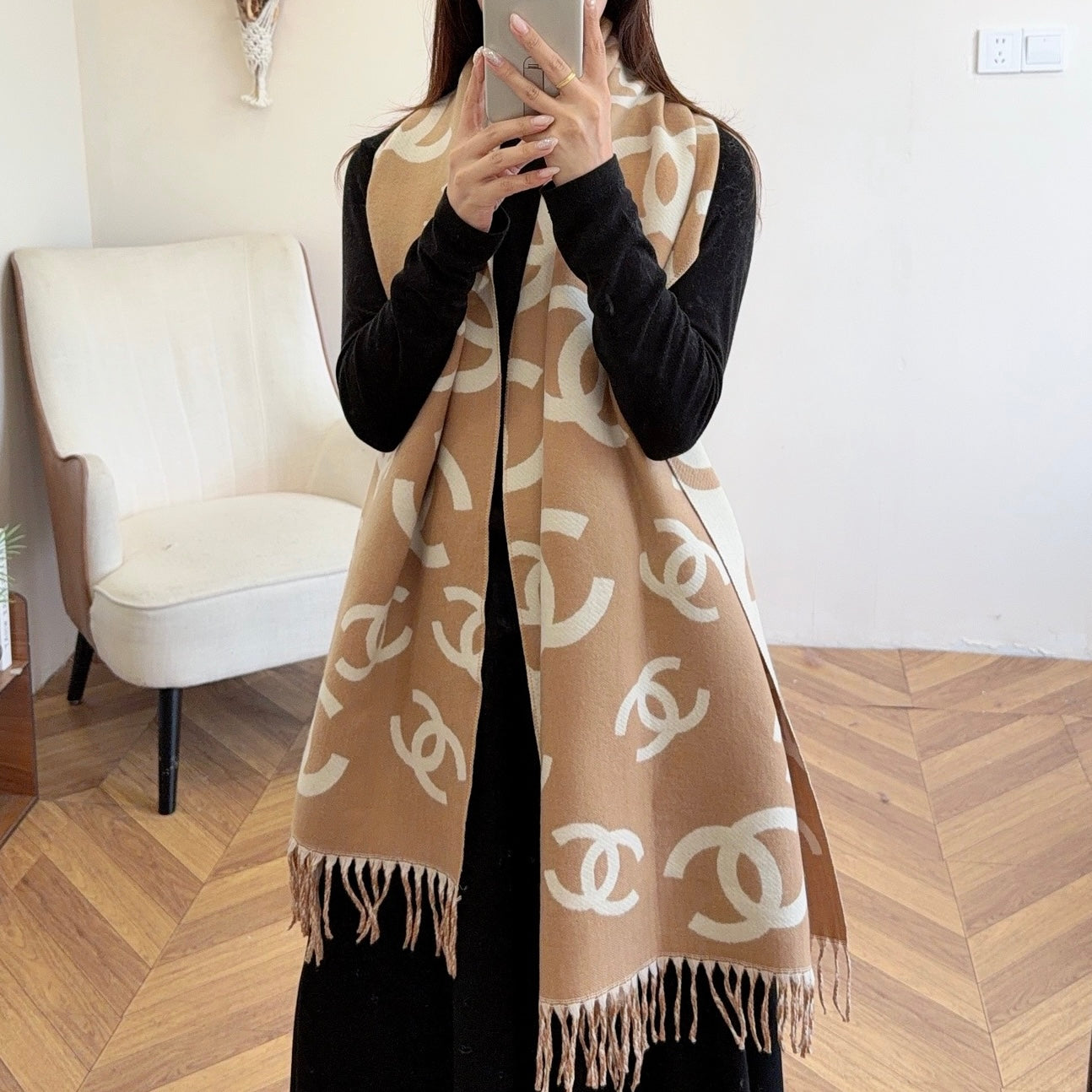 Floral Irregular CC Long Cashmere Scarf