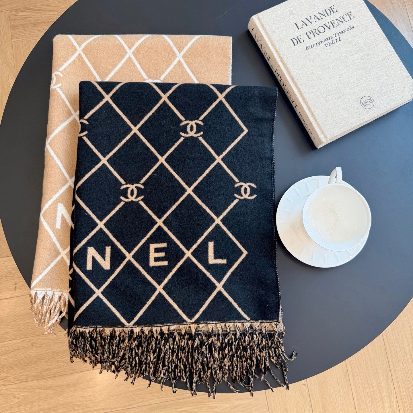 Floral Latticed CC Long Cashmere Scarf
