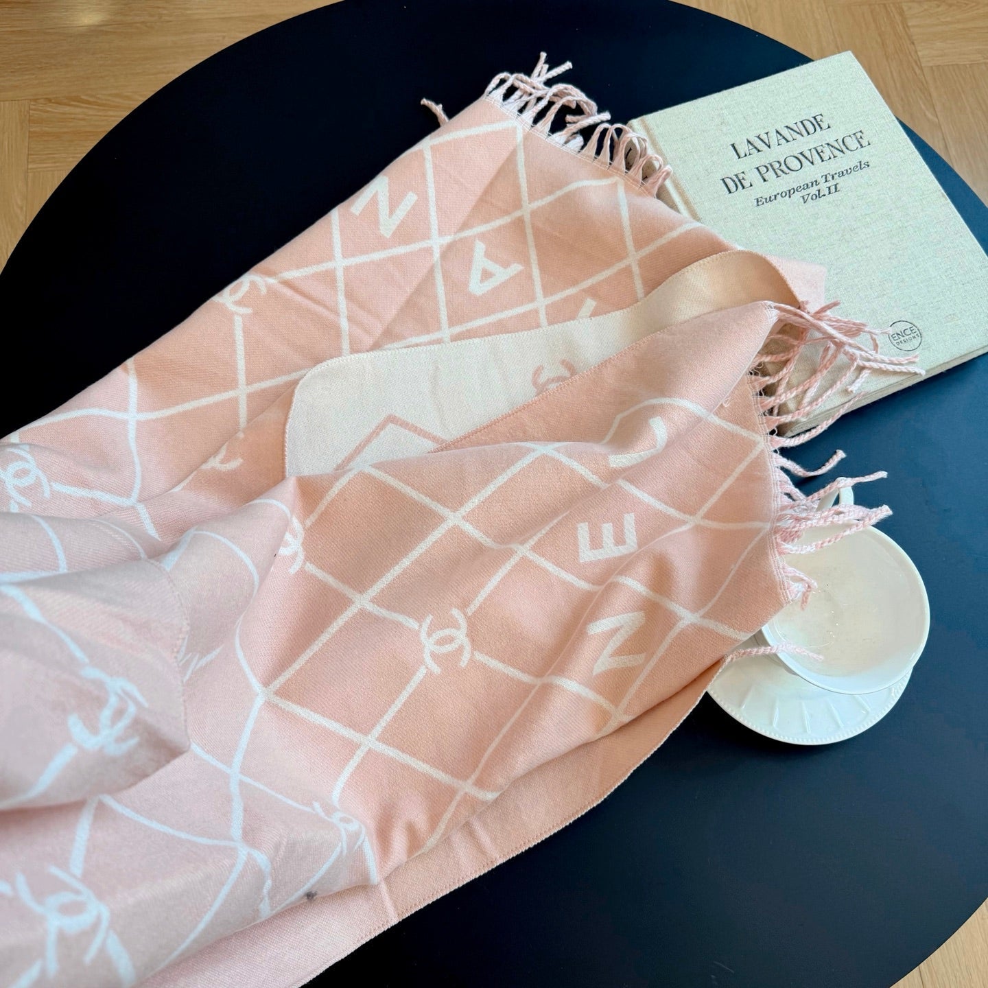 Floral Latticed CC Long Cashmere Scarf