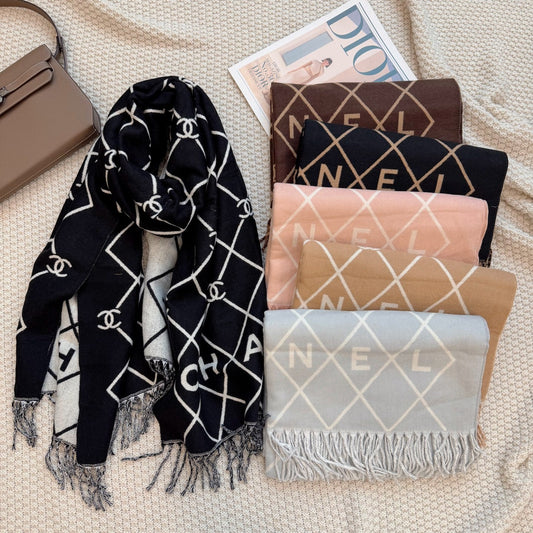 Floral Latticed CC Long Cashmere Scarf