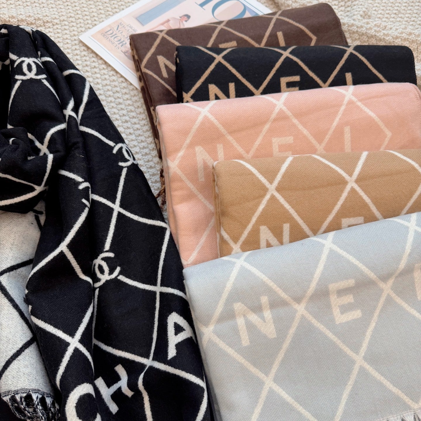 Floral Latticed CC Long Cashmere Scarf