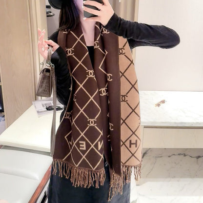 Latticed Design CC Long Cashmere Scarf