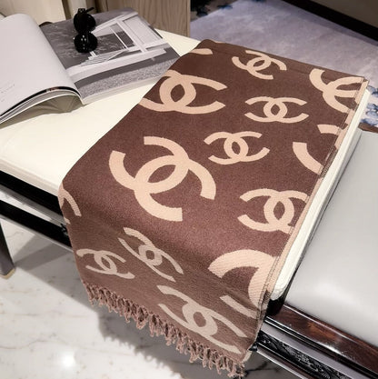 Floral CC Letter Long Cashmere Scarf