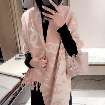Floral CC Letter Long Cashmere Scarf