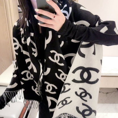 Floral CC Letter Long Cashmere Scarf