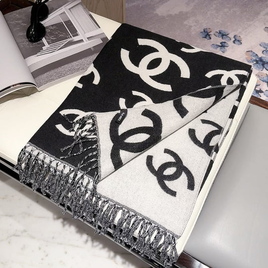 Floral CC Letter Long Cashmere Scarf
