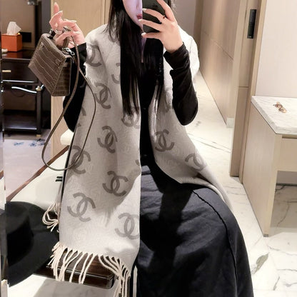 Flower CC Letter Long Cashmere Scarf