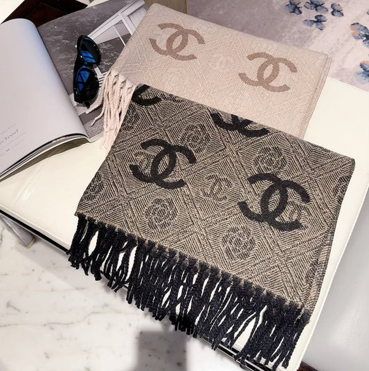 Flower CC Letter Long Cashmere Scarf