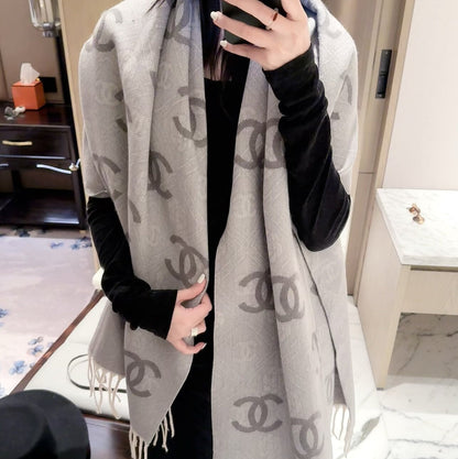 Flower CC Letter Long Cashmere Scarf