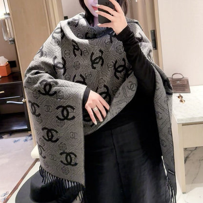 Flower CC Letter Long Cashmere Scarf