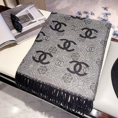Flower CC Letter Long Cashmere Scarf
