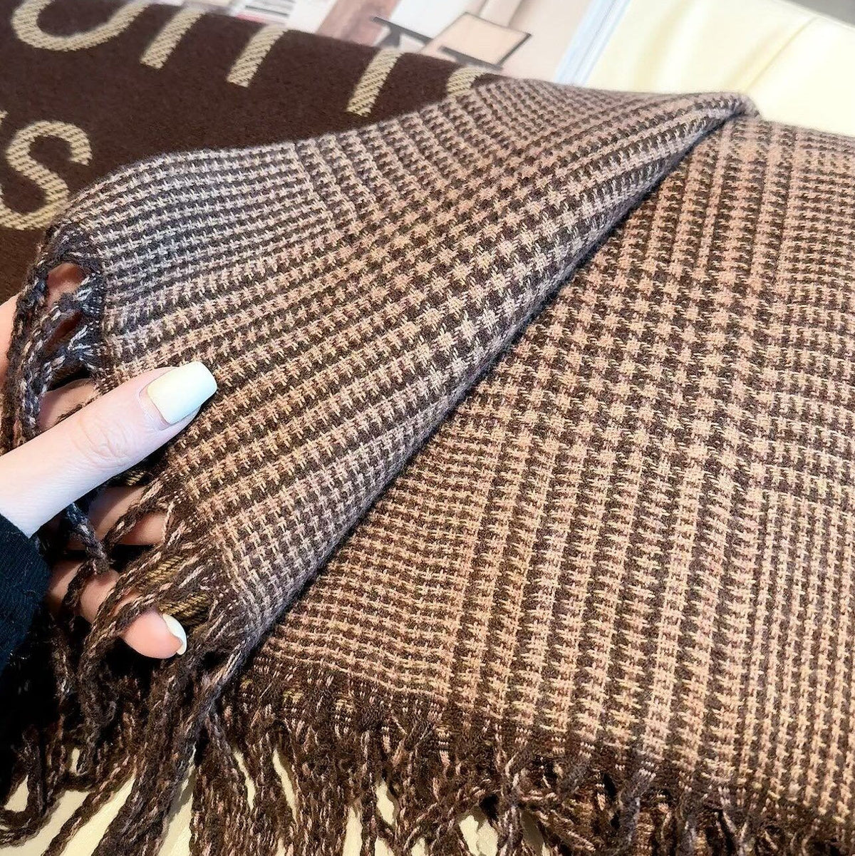 Latticed Floral Love Long Cashmere Scarf